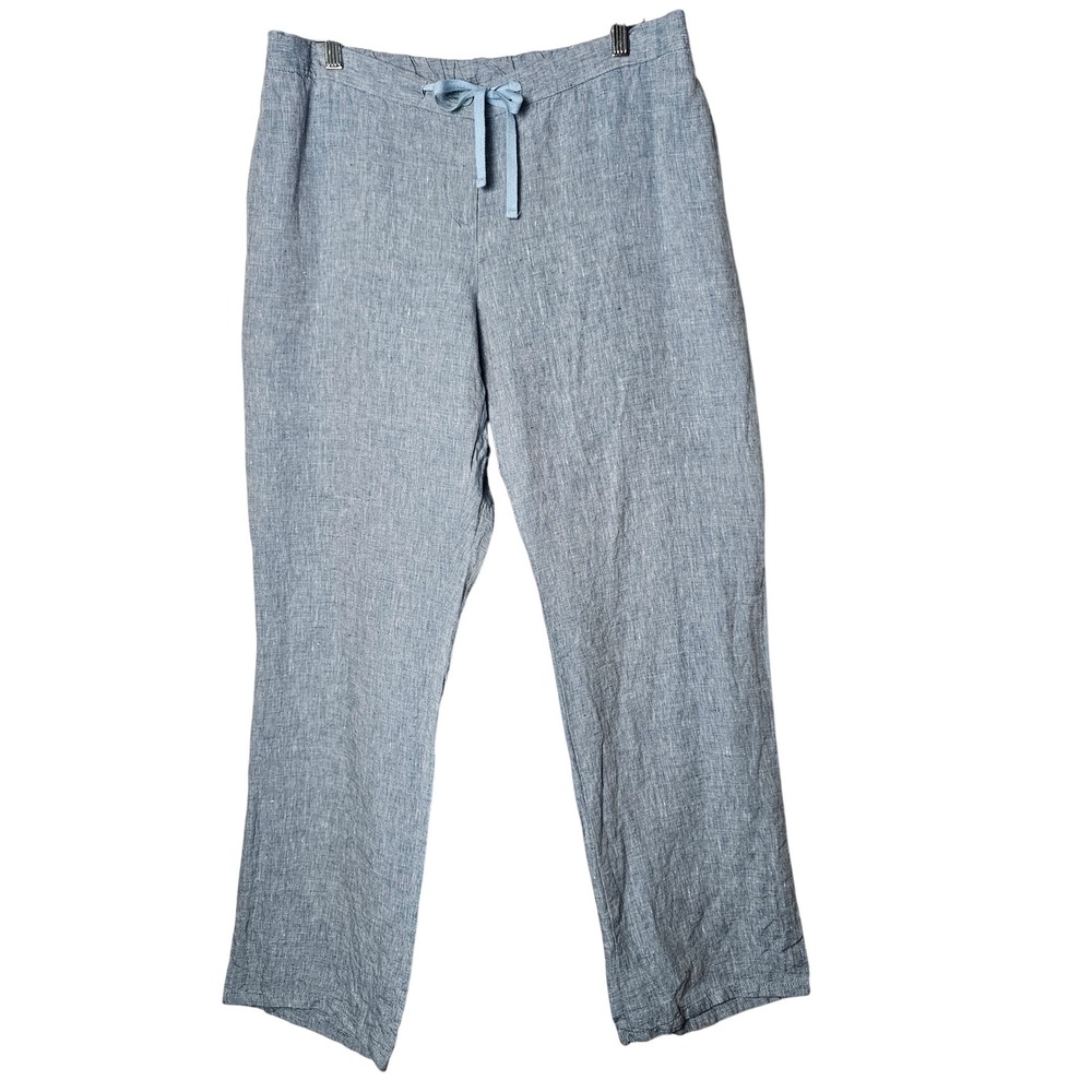 Boden Light Blue 100% Linen Straight Leg Drawstring Pants 12R Coastal Summer